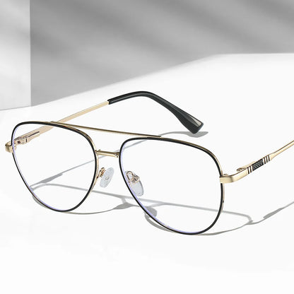 Double Bridge Anti-Blue Light Reading Glasses Men's Metal Pilot Style Leisure Travel Customized Prescription Myopia RS6912