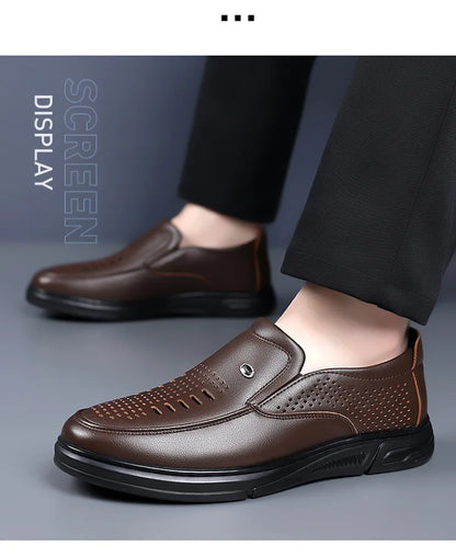 Spring Summer Hallow Leather Shoes for Men Solid Color Breathable Business Casual Shoes Male New Designer Fashion Sandals Man