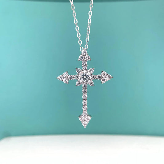 Real 1 Carat Moissanite Cross Pendant Necklace For Women 100% 925 Sterling Silver D Color Diamond Necklaces Fine Jewelry