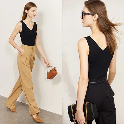 Minimalism Tank Top for Women 2025 Summer New Versatile V-neck fit Knitted Vest Camis Black Tops Women Clothing 72341028