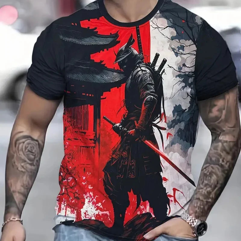 Trend Japanese Samurai Graphics T Shirts For Men Fashion Summer Short Sleeve 3D Printed Kids Tees Cool Streetwear Harajuku Tops