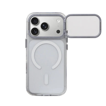 For Magsafe Folding Lens Holder Clear Magnetic Case For iPhone 17Pro Max 15 16Pro 17 With Camera Tempered Glass Hard Back Cover