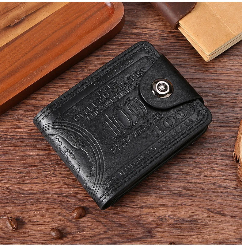Fashion Wallets with 100 US Dollar Pattern Hasp Male Leather Wallet with Zipper Card Holder Coin Pocket Purse Cartera Women Men