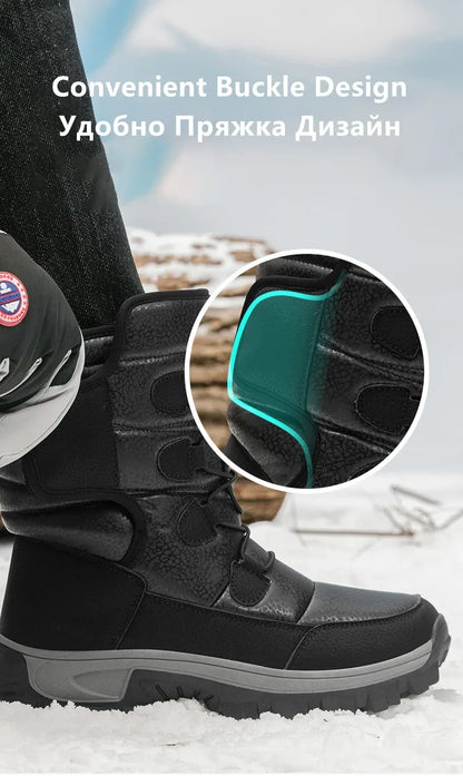 New Warm Men Plush Snow Boots High Top Winter Men's Boots Waterproof Winter Motorcycle Boots Outdoor Anti-Slip Men Hiking Boots