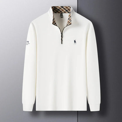 High end 100% cotton brand long sleeve T-shirt men's standing collar autumn fashionable embroidery Paul casual sports polo shirt