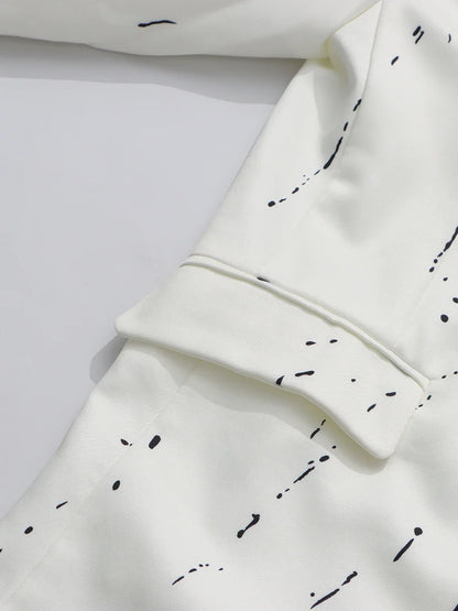 Ink Splashing Print Fashion Blazer for Women Notched Collar Long Sleeve Hollow Out Design Loose Coat Female Autumn