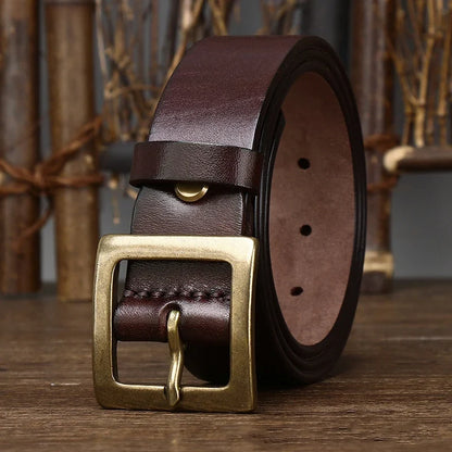 3.8CM Men High Quality Genuine Leather Belt Luxury Designer Brass Copper Buckle Belts Pure Cowskin Strap Male Jeans for Man