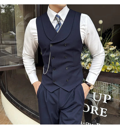 ( Vest + Pants) Men Luxury Double Breasted Design Suit Vest 2 pieces Formal Groom Wedding Dress Vest Set Fashion Club Clothing