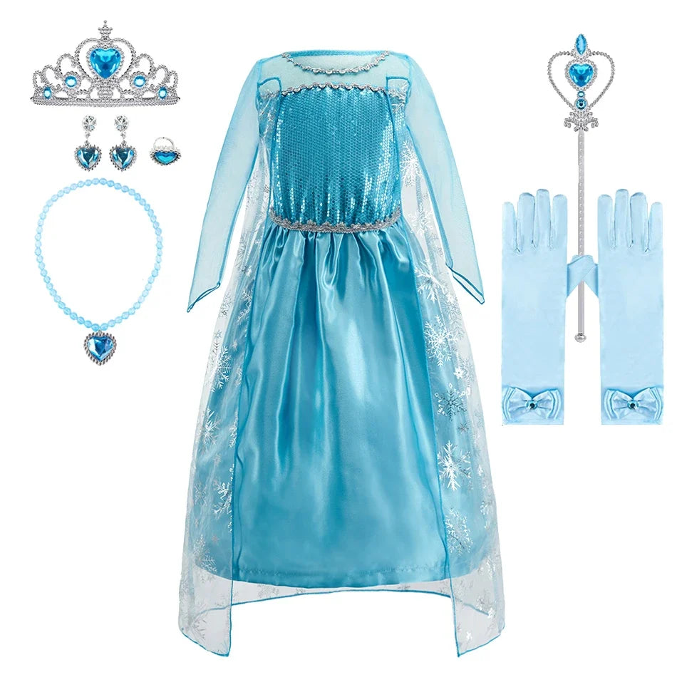 Children Anna Elsa Dress Girls Princess Cosplay Costume Kids Snow Queen Sequined Elegant Dress Girl Christmas Carnival Clothes