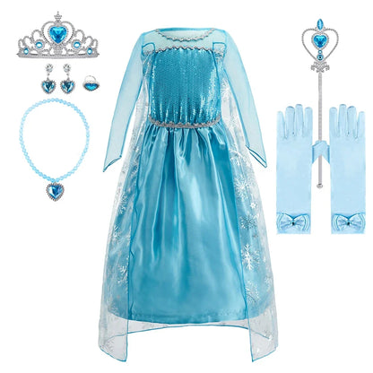 Children Anna Elsa Dress Girls Princess Cosplay Costume Kids Snow Queen Sequined Elegant Dress Girl Christmas Carnival Clothes