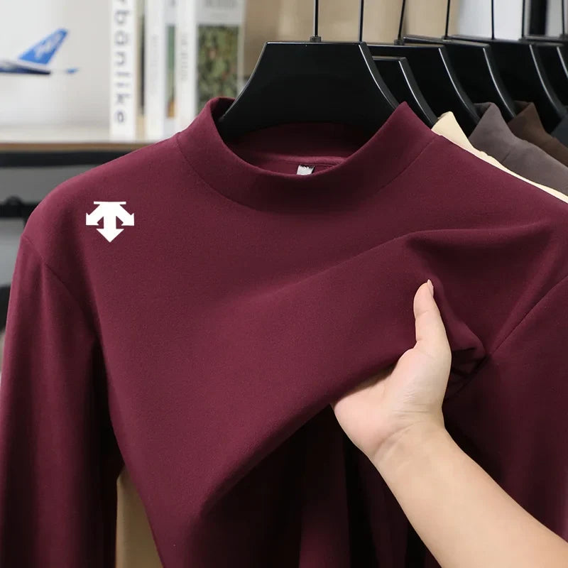 luxury quality man long-sleeved t-shirt mock neck solid color printing warm spring new long sleeves sports fashion mens clothing