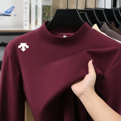 luxury quality man long-sleeved t-shirt mock neck solid color printing warm spring new long sleeves sports fashion mens clothing