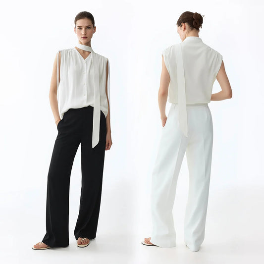 Sleeveless Women's Blouse 2026 Summer New Tie Neck Chiffon Top Flowy Loose Elegant Chic Office Shirt For Women 12642121