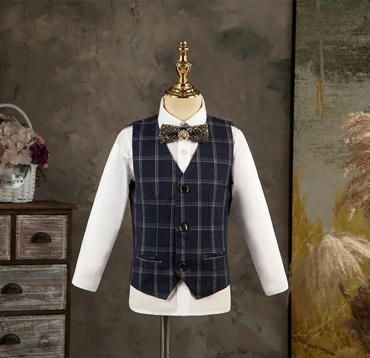 Kids Jacket Vest Pants 3PCS Photograph Dress Children Formal Wedding Suit Boys Birthday  Mariage Performance Celebration Costume