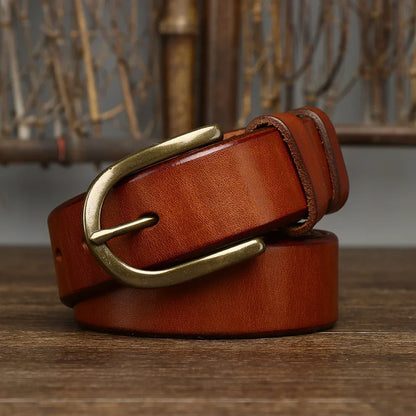3.3CM Top Cow Genuine Leather Belts for Men Luxury Designer High Quality Copper Brass Buckle Vintage Cowboy Jeans Male Belt