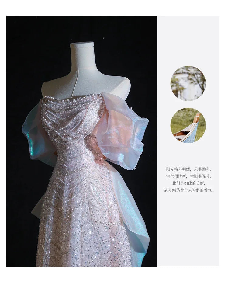 Luxury Elegant Beaded Evening Dresses 2025 New Shoulder Sequins Fishtail Dress Graduation Prom Wedding Dress Engagement Dress