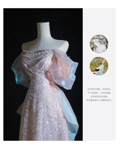 Luxury Elegant Beaded Evening Dresses 2025 New Shoulder Sequins Fishtail Dress Graduation Prom Wedding Dress Engagement Dress