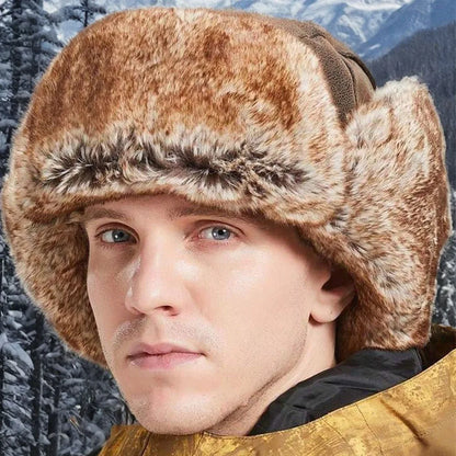 1 Piece Men Women Winter Ushanka Hats Russian Bomber Hat with Ear Flap Pu Leather Faux Fur Trapper Cap Snow Hunting Skiing Cap