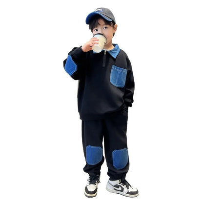 Colorblock Sweatshirt Set Children's Suit for Boy 2025 New Clothing Outdoor Clothes Winter Kids Men's Sets Boys Boy's Top Bottom