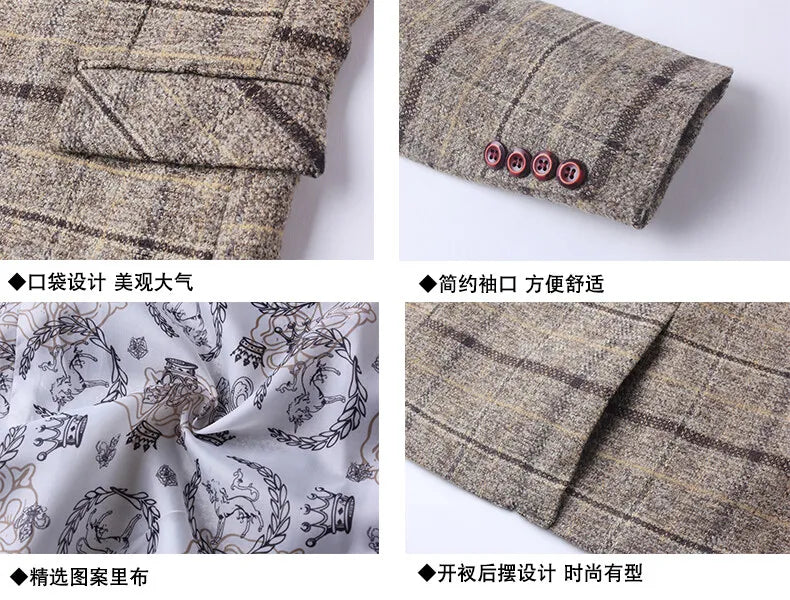 Men's Korean Style Spring Autumn Casual Small Suit Checkered Jacket Fitted Large Size Single Western Wear