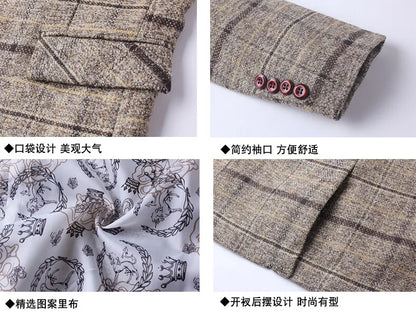 Men's Korean Style Spring Autumn Casual Small Suit Checkered Jacket Fitted Large Size Single Western Wear