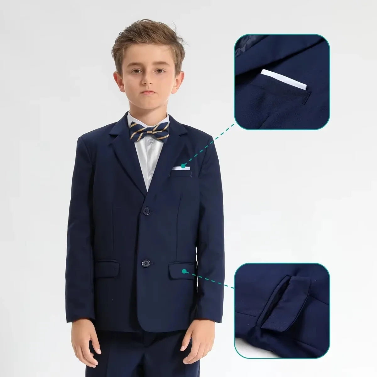 Suit for Kid Boys Wedding Formal Outfit Set Easter Gentleman Birthday Party Clothes Perform Tuxedo Pants + Blazer + Necktie 3PCS
