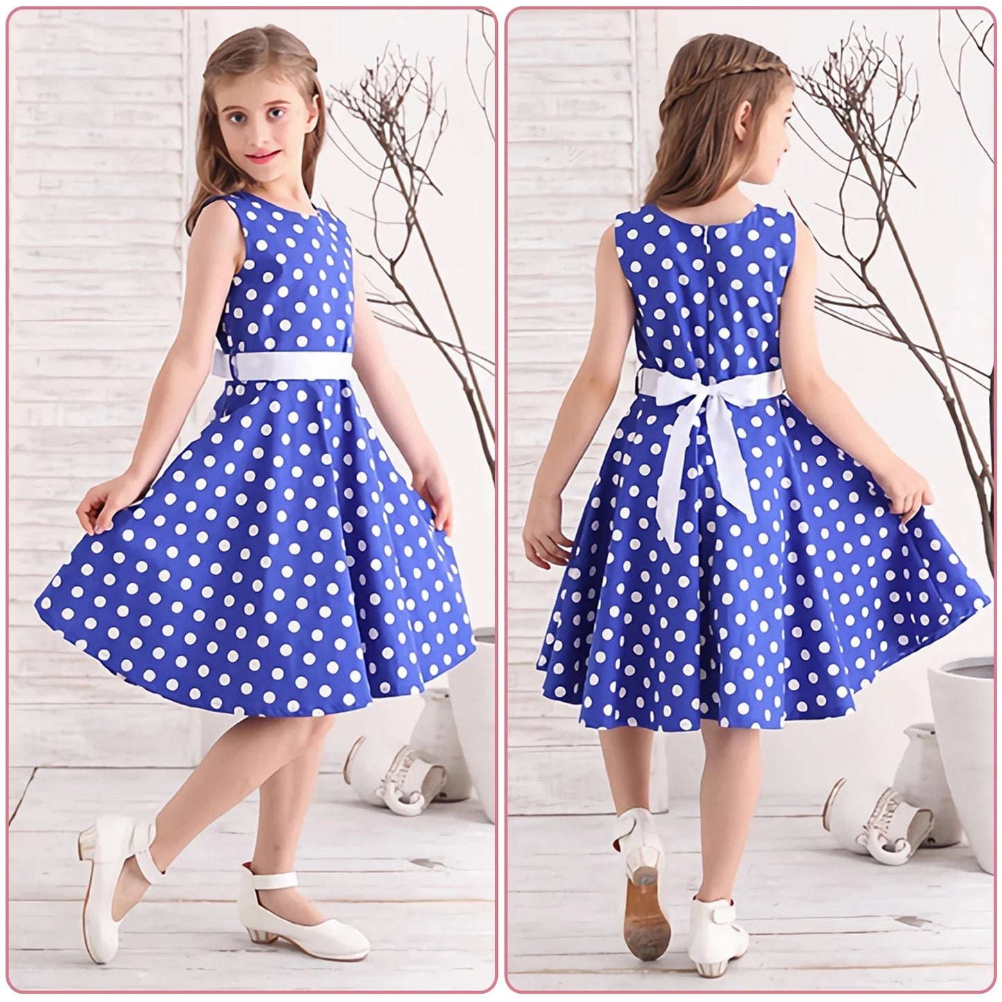 Girl's Retro Dress,Summer Princess Sleeveless Polka Dots Cotton Lightthin Romantic Floral 50s Vintage Dress Party Wedding Daliy