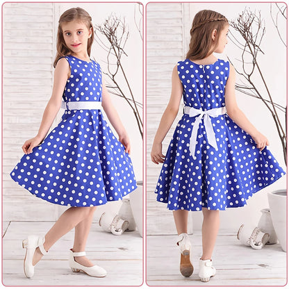 Girl's Retro Dress,Summer Princess Sleeveless Polka Dots Cotton Lightthin Romantic Floral 50s Vintage Dress Party Wedding Daliy