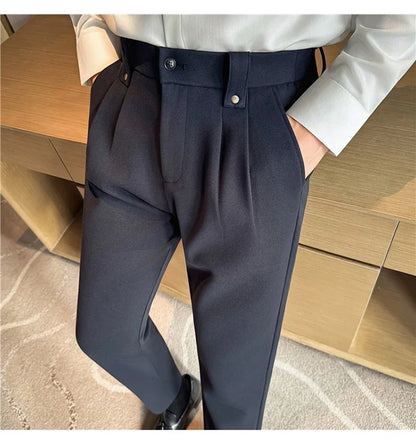 Autumn Winter Thicken Elastic Waist Casual Warm Pants Men High Quality Fashion Slim Social Party Dress Trousers Men's Clothing