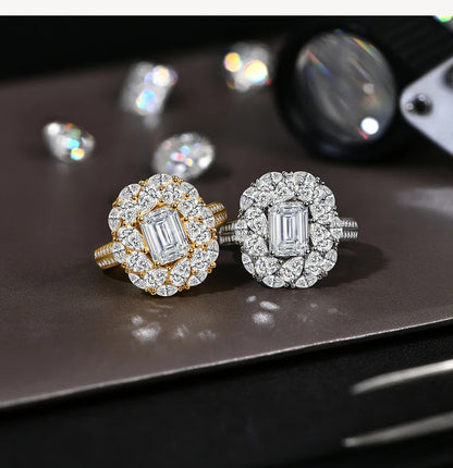 Luxury D VVS1 Color Asscher Cut 2.0CT Moissanite Diamond Rings For Women S925 Silver With Certificate Fine Jewelry New