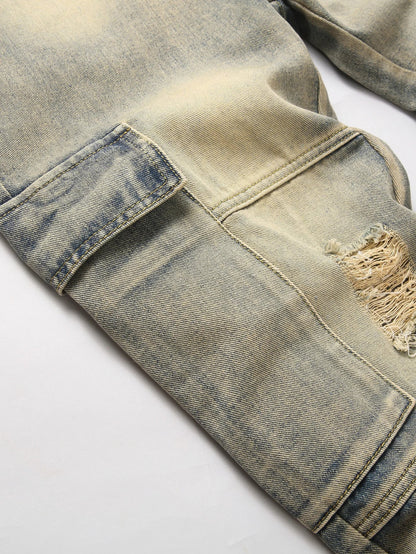 Men’s trendy street style straight-leg workwear non-stretch jeans.