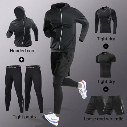 Running sportswear set men's autumn and winter fitness wear fast dry clothes professional training morning run outdoor cycling