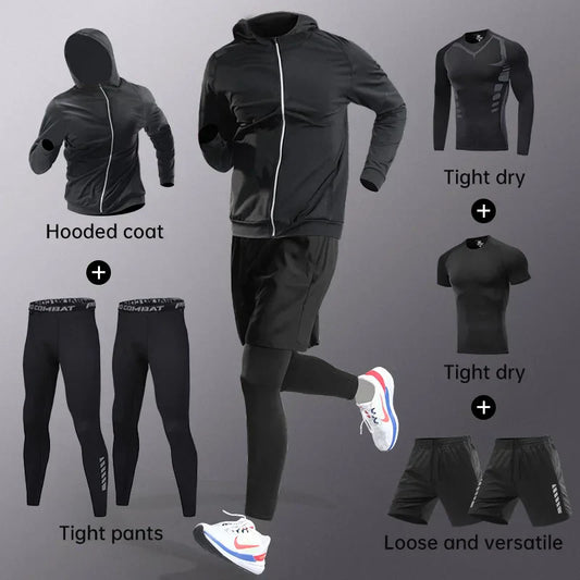 Running sportswear set men's autumn and winter fitness wear fast dry clothes professional training morning run outdoor cycling
