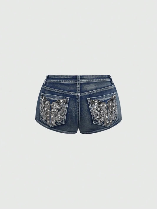 Low Rise Distressed Denim Shorts Female Jeans Womens Jeans Shorts Vintage Y2K Punk Style Embroidered Hot Pants