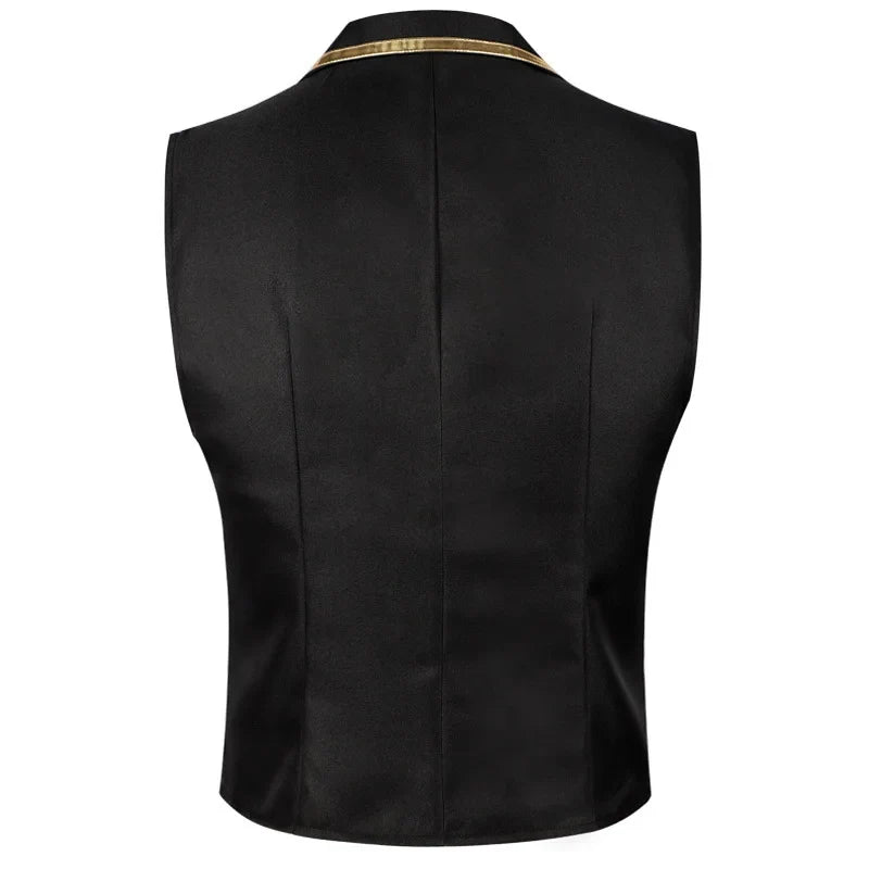 British Style Men Red Sleeveless Vest Jacket, Thin Single Button V-neck Waistcoat, Gold Striped Patchwork.