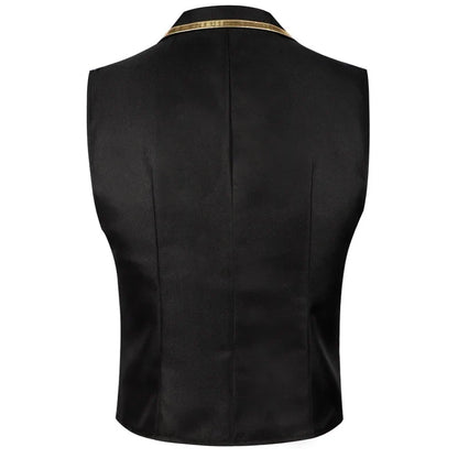 British Style Men Red Sleeveless Vest Jacket, Thin Single Button V-neck Waistcoat, Gold Striped Patchwork.