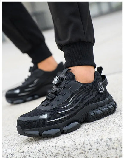 Rotary Button Safety Shoes Men Steel Toe Sneakers Puncture Proof Work Safety Boots Air Cushion Sport Work Shoes Anti-smash Boots