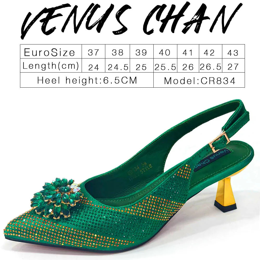 Italian Shoes and Bags Matching Set 2024 Silver Color Rhinestone Fashion High Heels for Women Pointed Toe Pumps