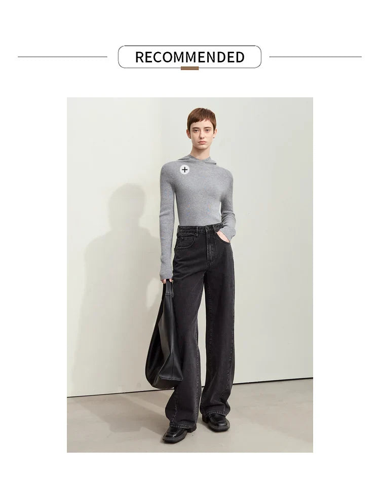 Minimalism Women's Jeans 2024 Autumn New Casual Cotton Denim Pants Retro Trendy Loose Straight Wide-leg Trousers 12443249