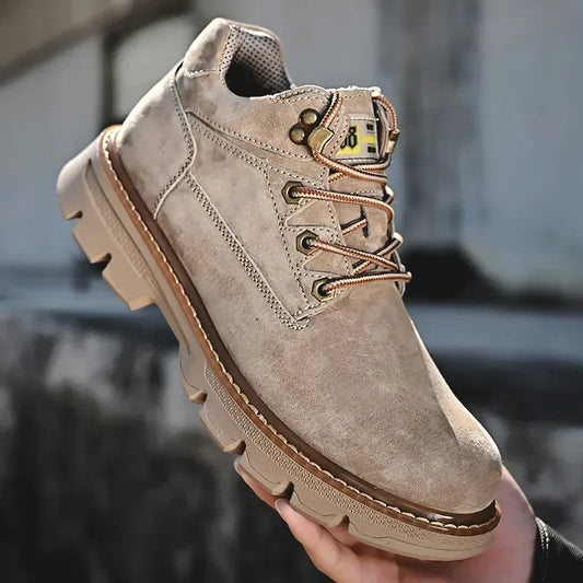 Men Genuine Leather Boots Men's English Style Thick Bottomed Work Clothes Shoes Winter Outdoor Mid Top Men's Boots