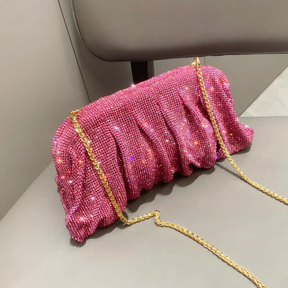 Shiny Handle Rhinestones Handmade Evening Clutch Bags New Folds Purses And Handbags Luxury Designer Wedding Party High Quality
