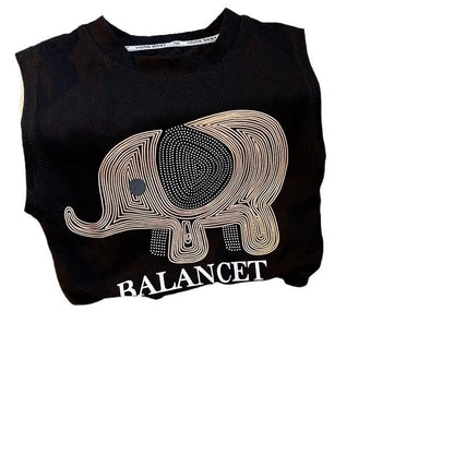 New Summer Suits for Baby Cartoon Elephant Kids Sleeveless Top +Short Pants 2pcs/sets Toddler Boy Casual Fashion Clothing Suits