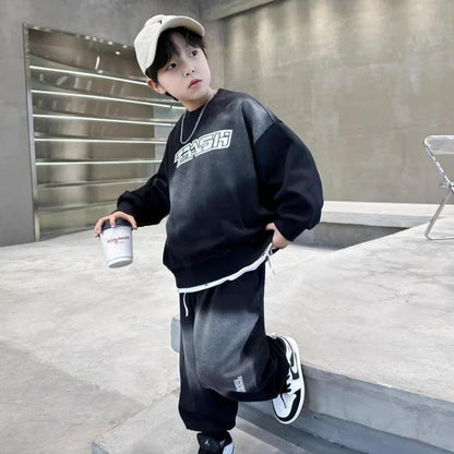 Printed Sweatshirt Set Kids Autumn Winter Clothes Boys Suit Boy Men's Children's Sets Clothing Outdoor Outfit Top Bottom Child