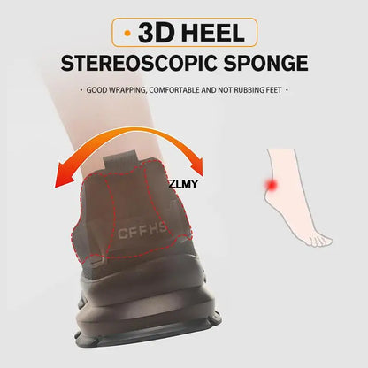 Black Safety Shoes Men Steel Toe Sneakers Lightweight Puncture Proof Work Safety Boots Man Breathable Working Shoes Anti-smash