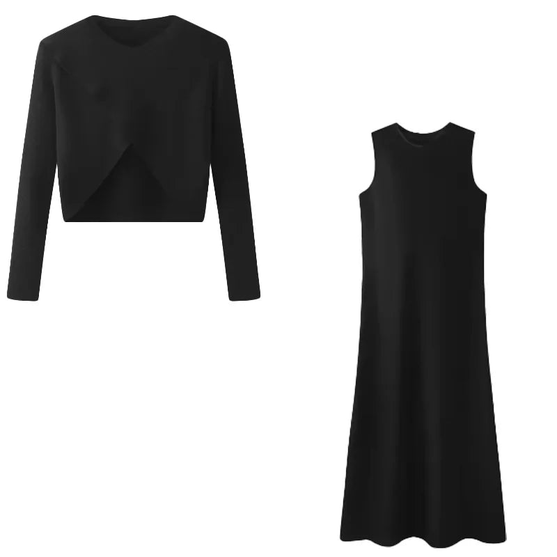 2025 Summer Women Fashion Long Dress Elegance Satin Dress Knitted Top Match Set Maxi Floor Length Woman Casual Chic Clothes