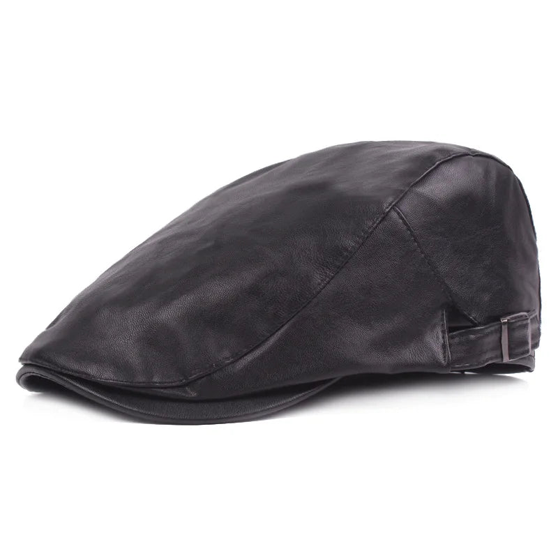 Men Women Ivy Cap Newsboy Hat Adjustable Faux PU Leather Berets for Spring Summer Autumn Gatsby