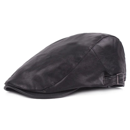 Men Women Ivy Cap Newsboy Hat Adjustable Faux PU Leather Berets for Spring Summer Autumn Gatsby
