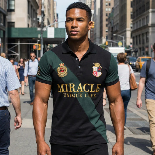 Men's polo shirt MIRACLE embroidery stitching color contrast classic fashion original design polo collar pure cotton breathable