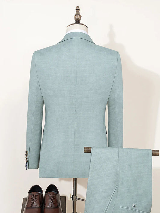 Summer Thin Version Men's Suit Green Slim Fit Formal Business Office Men's Suits（jacket+Vest+Pants）