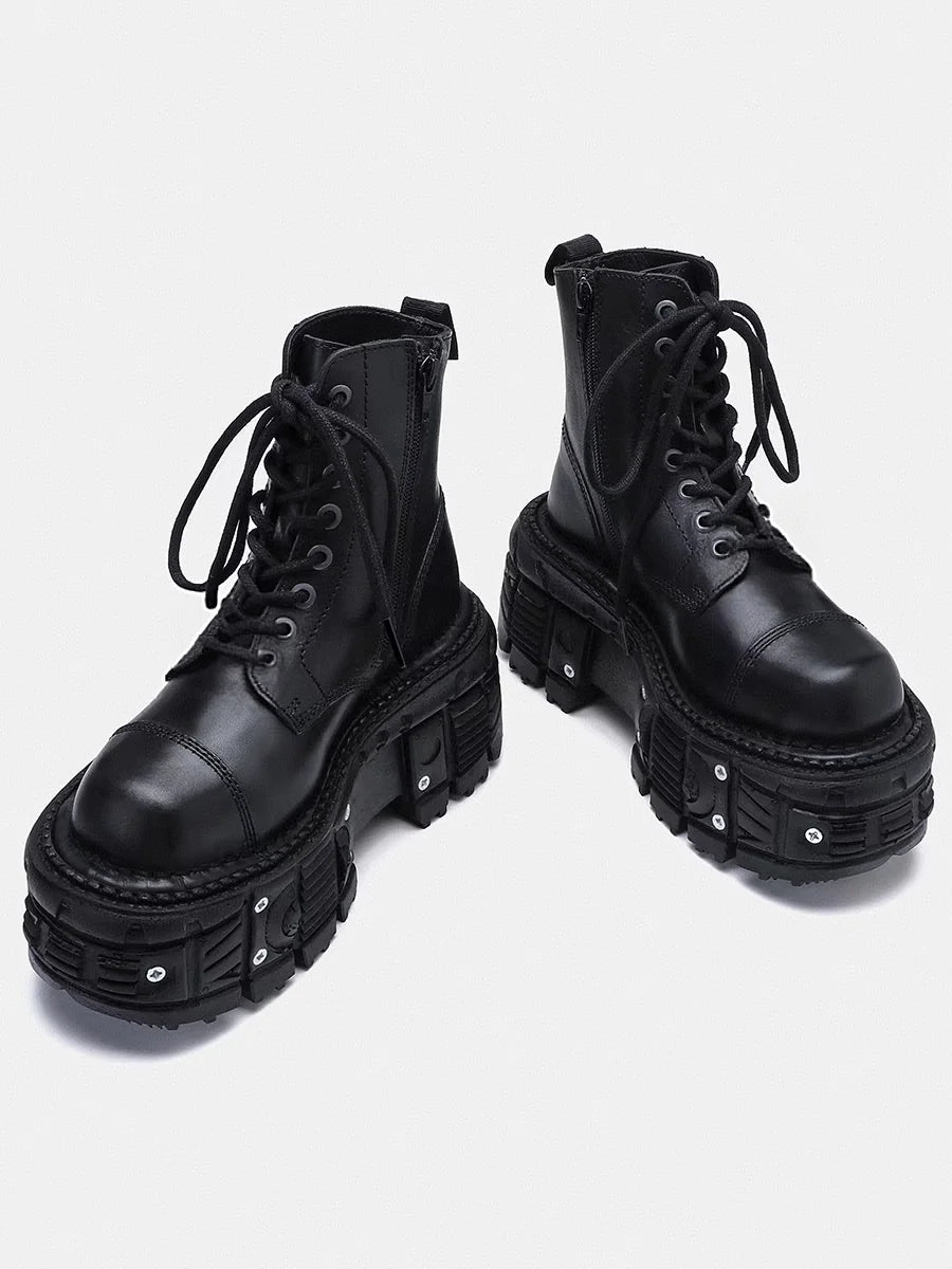 Leather Heightened 10cm Thick-soled Men's High-top British Style 2025 New Trendy Men's Boots Ruffian Handsome